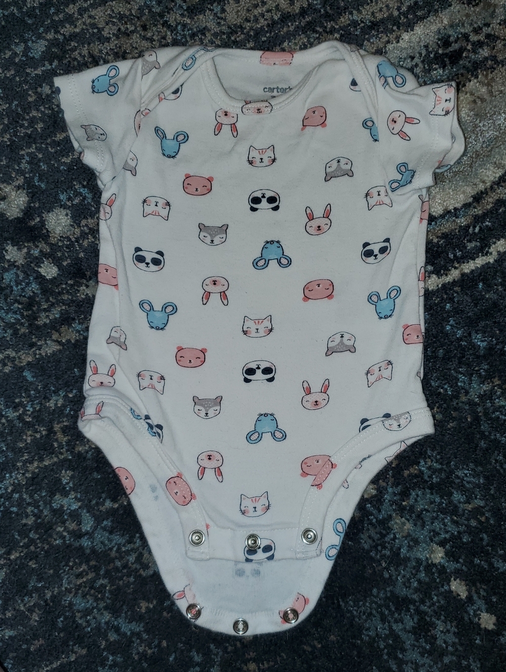 Carter's White Baby Bodysuit with Pink & Blue Animal Faces